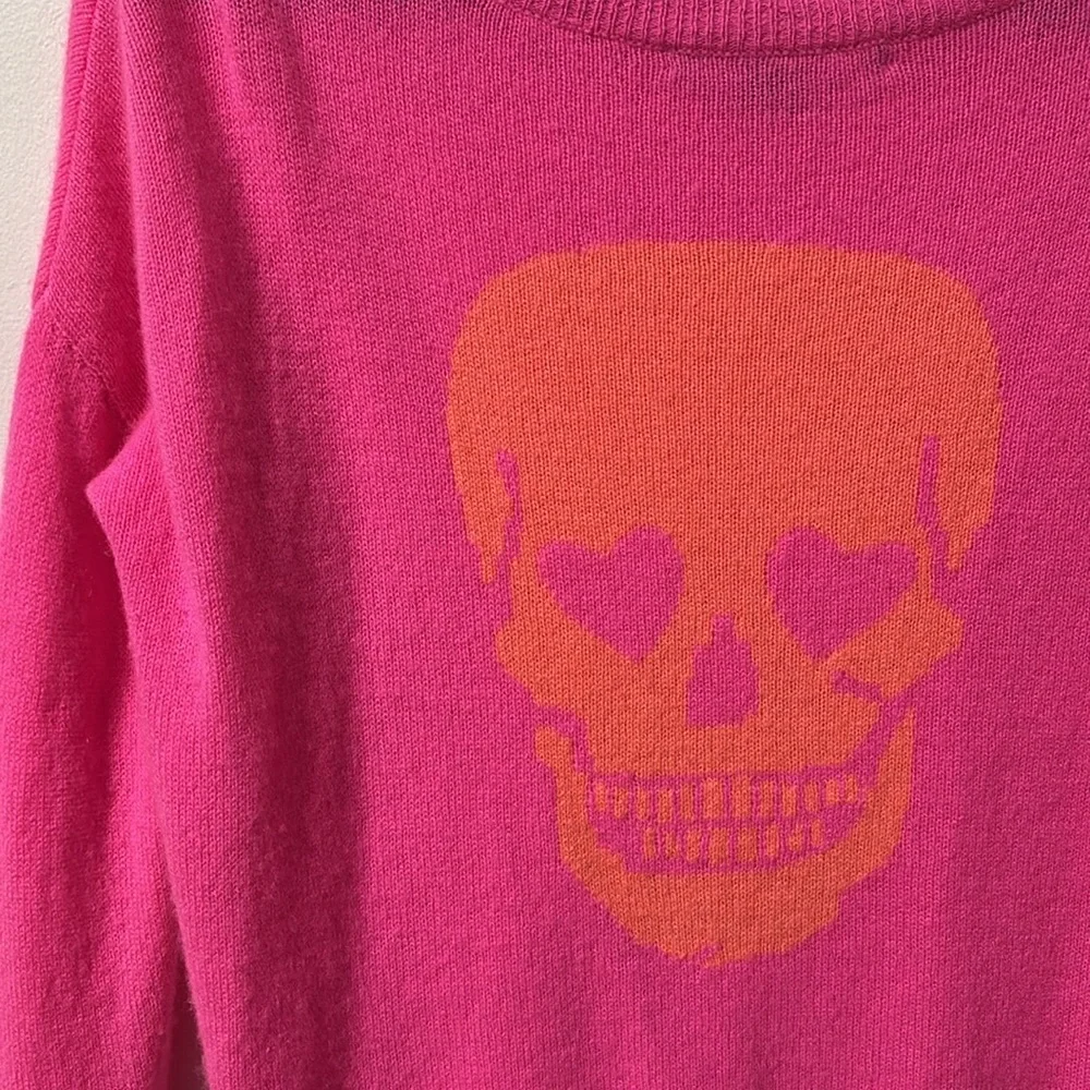 SKULL CASHMERE (XS) Pink Skull Sweater Soft Luxury Knit - Picture 2 of 13